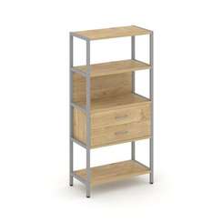 Shelf System Односекционный стеллаж четырехярусный с ящиками SN.STM-412 Тиквуд Светлый/Металл Серый