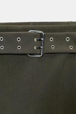 ZARA ЮБКА-ШОРТЫ С РЕМНЕМ, ТЕМНЫЙ ХАКИ