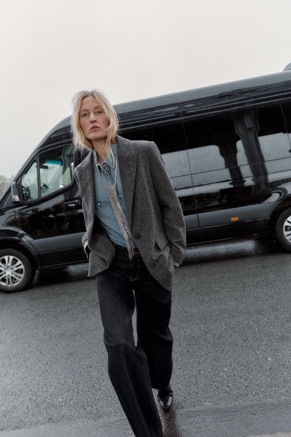 ZARA БЛЕЙЗЕР В ЁЛОЧКУ, СЕРЫЙ МЕЛАНЖ