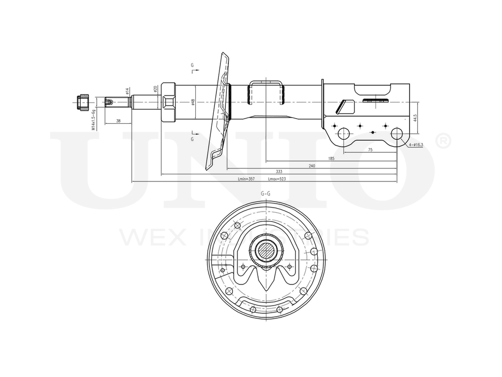 Амортизатор газовый передней подвески правый UNIO SAB-10268