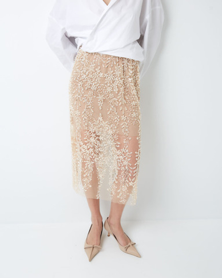 Юбка вышитая камнями и пайетками бежевый