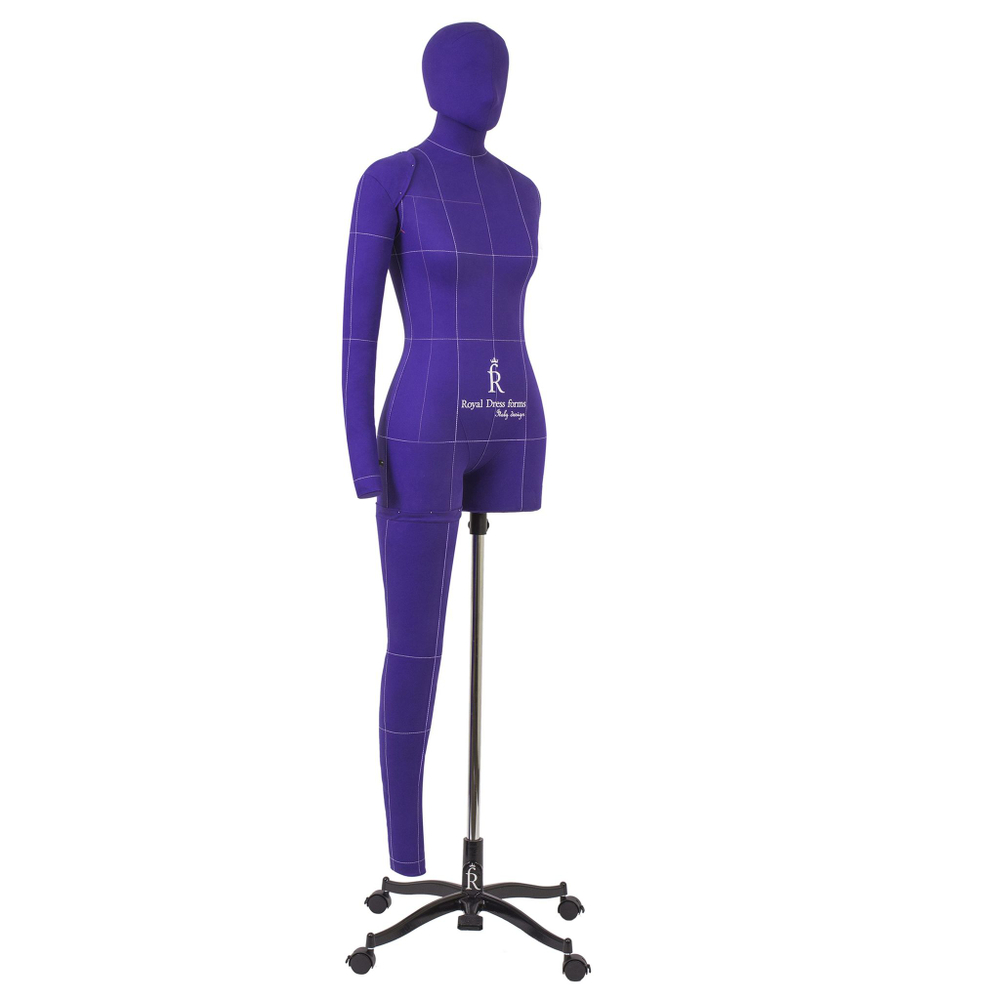 Манекен портновский Моника, комплект Арт, размер 42, цвет фиолетовый, в комплекте накладки, руки, нога и голова. Вид спереди 1/4.