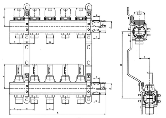 Коллекторный блок Valtec 1"х3/4" 6 выходов с расходомерами (латунь) VTc.596.EMNX.0606