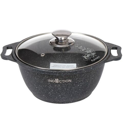 Кастрюля алюминий, антиприг, 2 л, с крыш, индукц, Kukmara, Темный мрамор, кмти22а, индукц