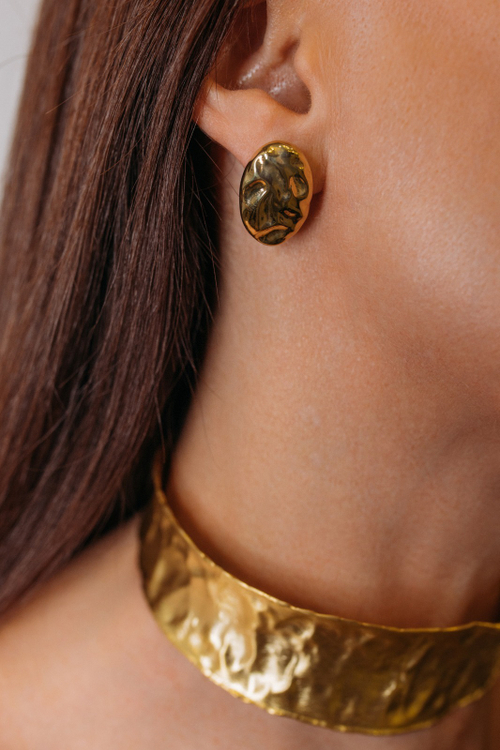 Серьги "Мятые пуговицы" в золочении