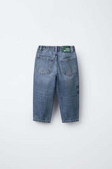 ZARA ДЖИНСЫ BAGGY С НАДПИСЬЮ, ВЫЦВЕТШИЙ СИНИЙ