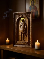 Освященная Икона Святого мученика Виктора из дуба 24*14см