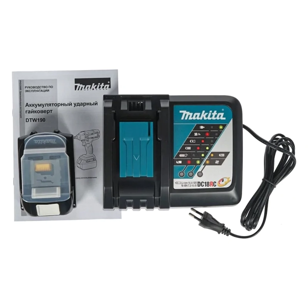 Makita DTW190JX3 аккумуляторный ударный гайковерт (2 x 3 Ач, ЗУ)