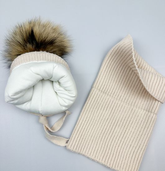 Шапка зимняя со снудом, Бежевая