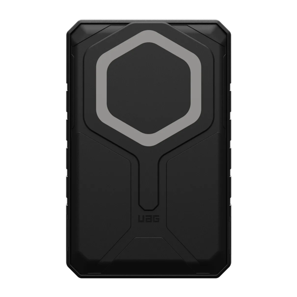Внешний аккумулятор MagSafe с подставкой UAG Rugged 10K (10000 мА·ч) Беспроводная зарядка: Qi 10 Вт. Проводная зарядка: USB-C. Есть LED-индикация. Энергоёмкость — 38,5 Вт·ч. Максимальная выходная мощность — 20 Вт