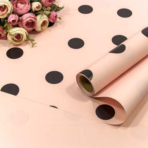 Пленка матовая "Горошек" Бледно-розовая/Черная