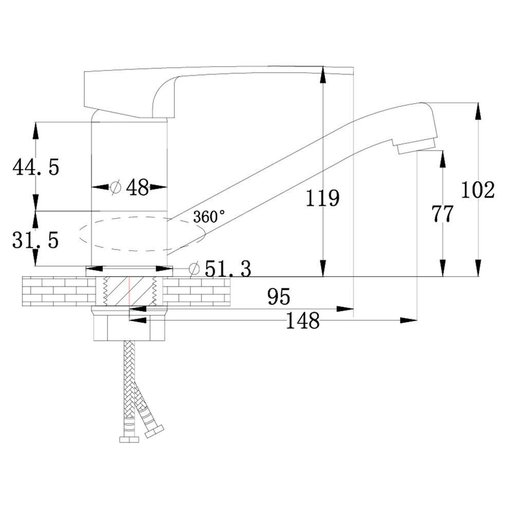 Смеситель для раковины, РМС, корот изл, с картриджем, хром, SL52-004FB-15