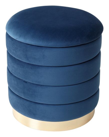 Пуф для гостиной ФРЕД синий #29, велюр / золотой каркас