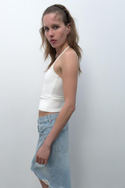 ZARA ДЖИНСОВАЯ ЮБКА TRF С РАЗРЕЗАМИ, ГОЛУБОЙ