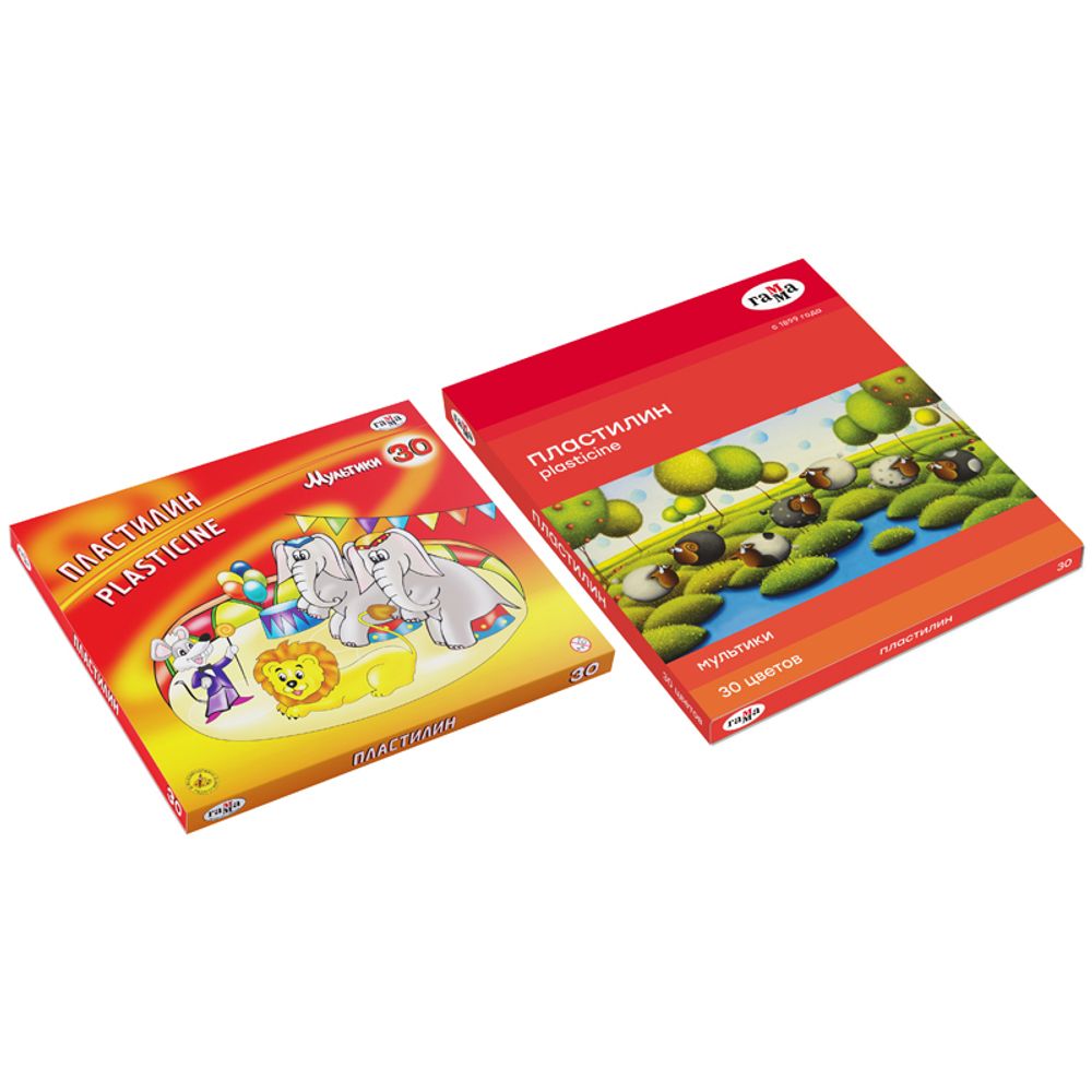Пластилин 30 цветов Гамма Мультики, 600гр, со стеком, картон.упак.
