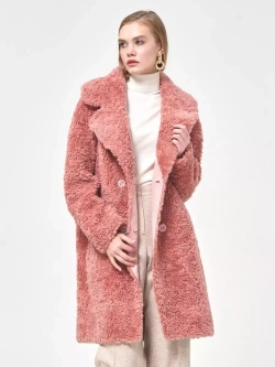 Шуба женская из овечьей шерсти чебурашка тедди, розовая, SilverFox
