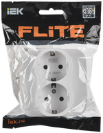 FLITE Розетка 2-местная с заземлением с защитными шторками безвинтовое крепление 16А РСш12-1-А-ФлБ белый IEK
