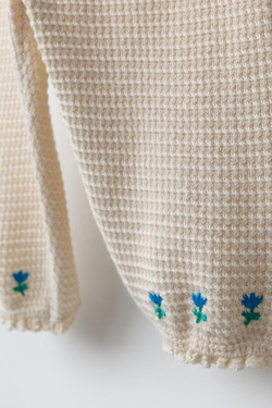 ZARA БРЮКИ С ВЫШИТЫМИ ЦВЕТАМИ И КРУЖЕВОМ, ЭКРЮ