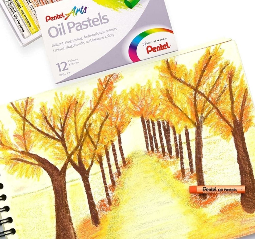 Пастель масляная художественная PENTEL "Oil Pastels", 12 цветов, круглое сечение, картонная упаковка, PHN4-12