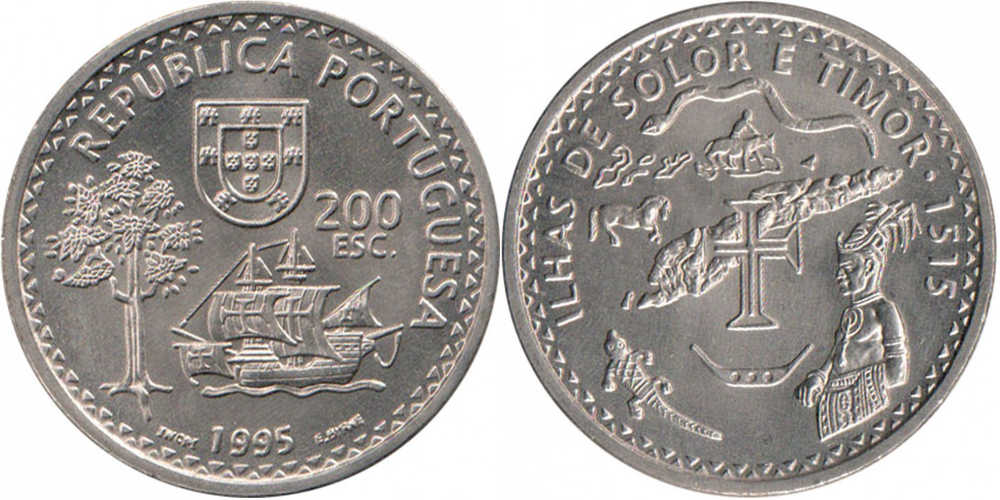 Португалия 200 эскудо, 1995 480 лет островам Солор и Тимор