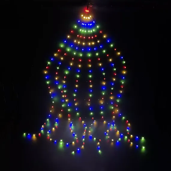 Светодиодная нить Хвост 480 разноцветных ламп, 12 лучей по 2 метра, 24В, 8 режимов, таймер, зеленый провод, LUCA (85440)