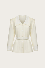 БЛУЗА ИЗ МОЛОЧНОГО ШЕЛКОВОГО ШИФОНА И КРУЖЕВА