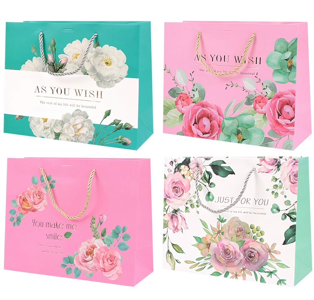 Пакет подарочный 24,5*19,5*9,5 см. "Цветы акварельные" ассорти (Darvish)