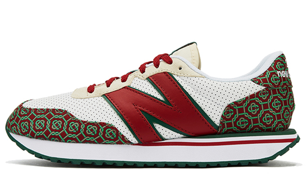 CASABLANCA x New Balance NB 237 fabric two-layer cowhide first layer cowhide joint style trend all-match shock absorption non-slip wear-resistant low-cut sports casual shoes for men and women with the same style of white and red color pattern