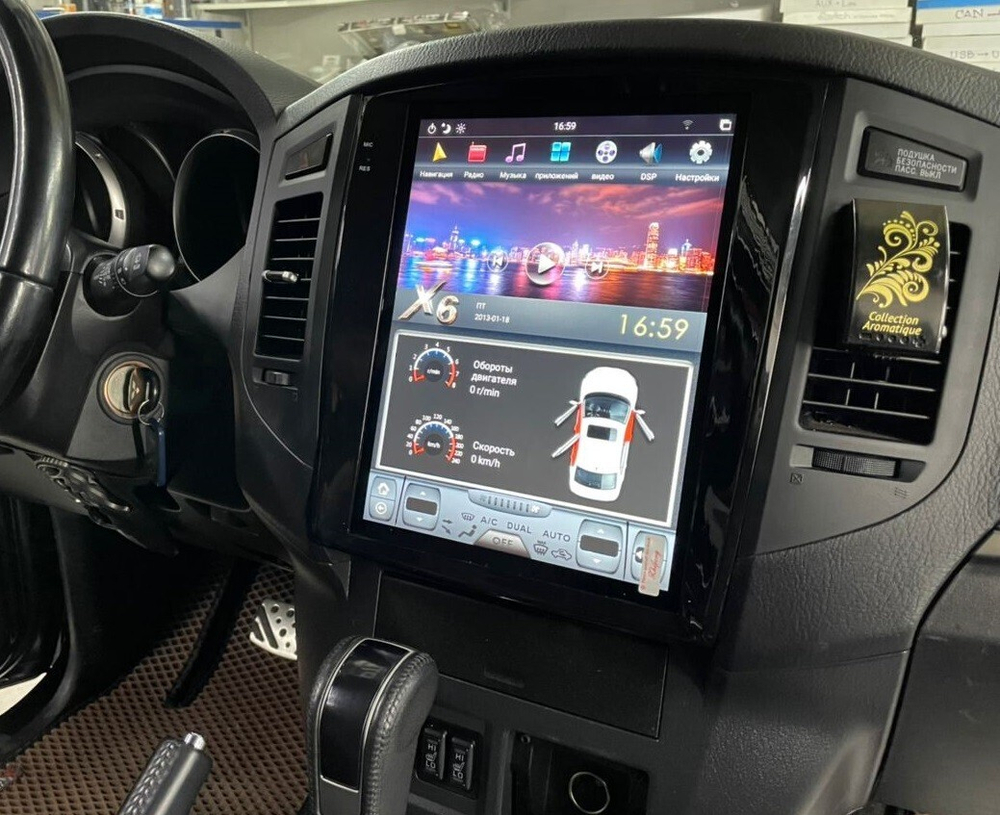 Магнитола Mitsubishi Pajero 4 2006-2022 - Carmedia ZF-1302-GE вертикальный экран в стиле "Тесла" на Android 13, 8Гб+128Гб, CarPlay, 4G SIM-слот