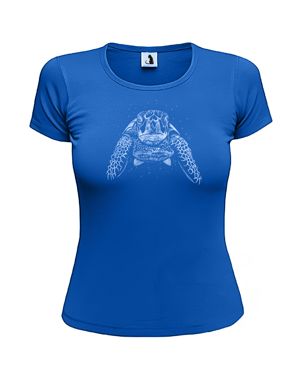 Футболка с черепахой женская приталенная синяя с голубым рисунком