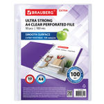 Файлы перфорированные А4 BRAUBERG "EXTRA 1000" комплект 50 шт. гладкие плотные 100 мкм (3 штуки в упаковке)