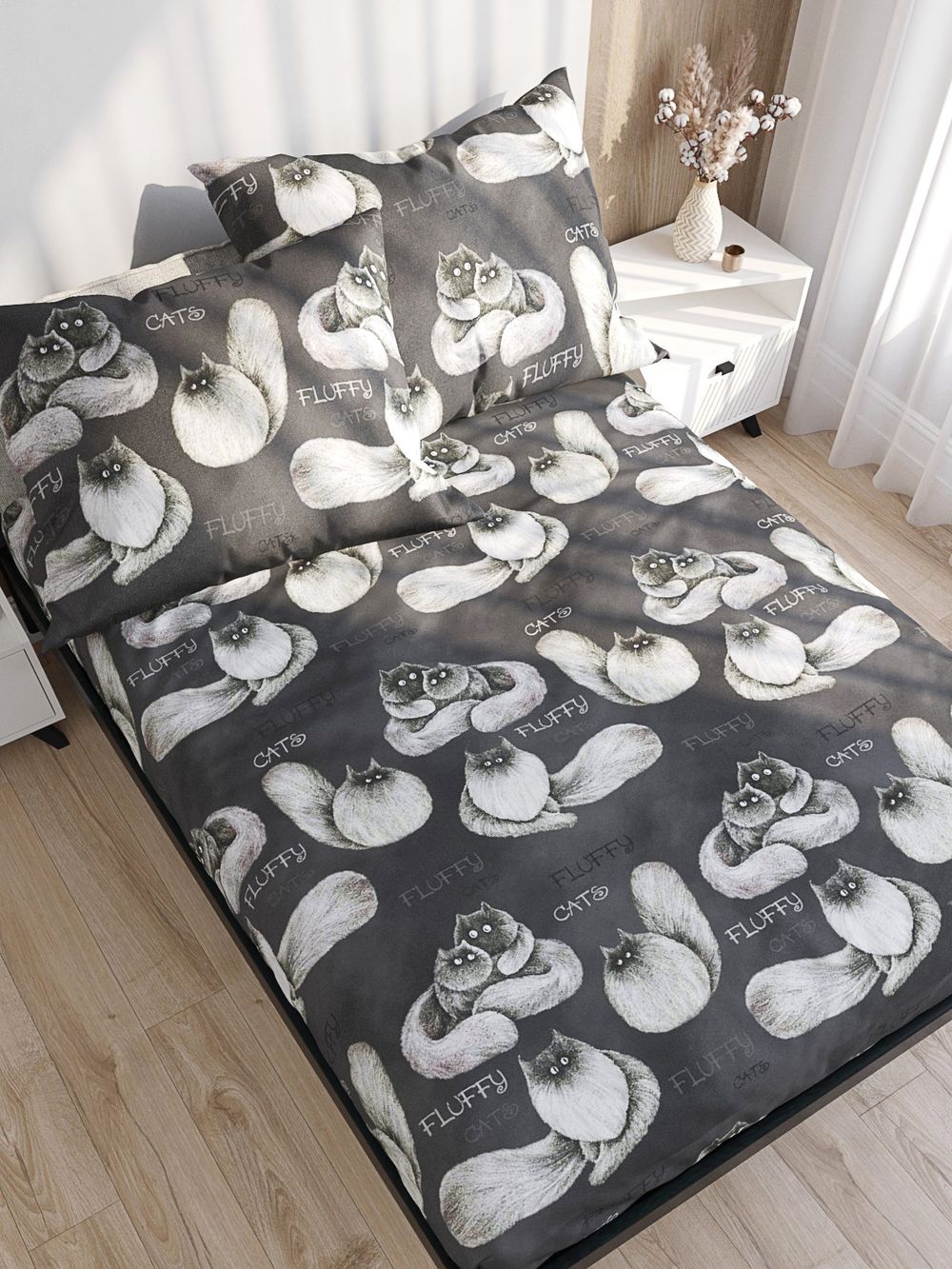 Простынь на резинке Сказка "Fluffy" 90х200 см, поплин