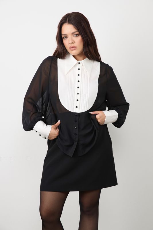 Блузка с контрастной вставкой, черный