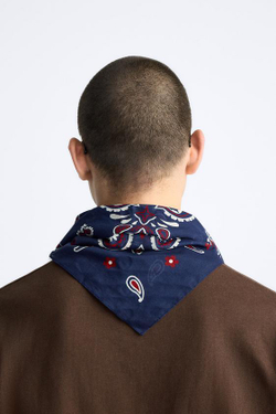 ZARA БАНДАНА С ПРИНТОМ ПЕЙСЛИ, МОРСКОЙ СИНИЙ