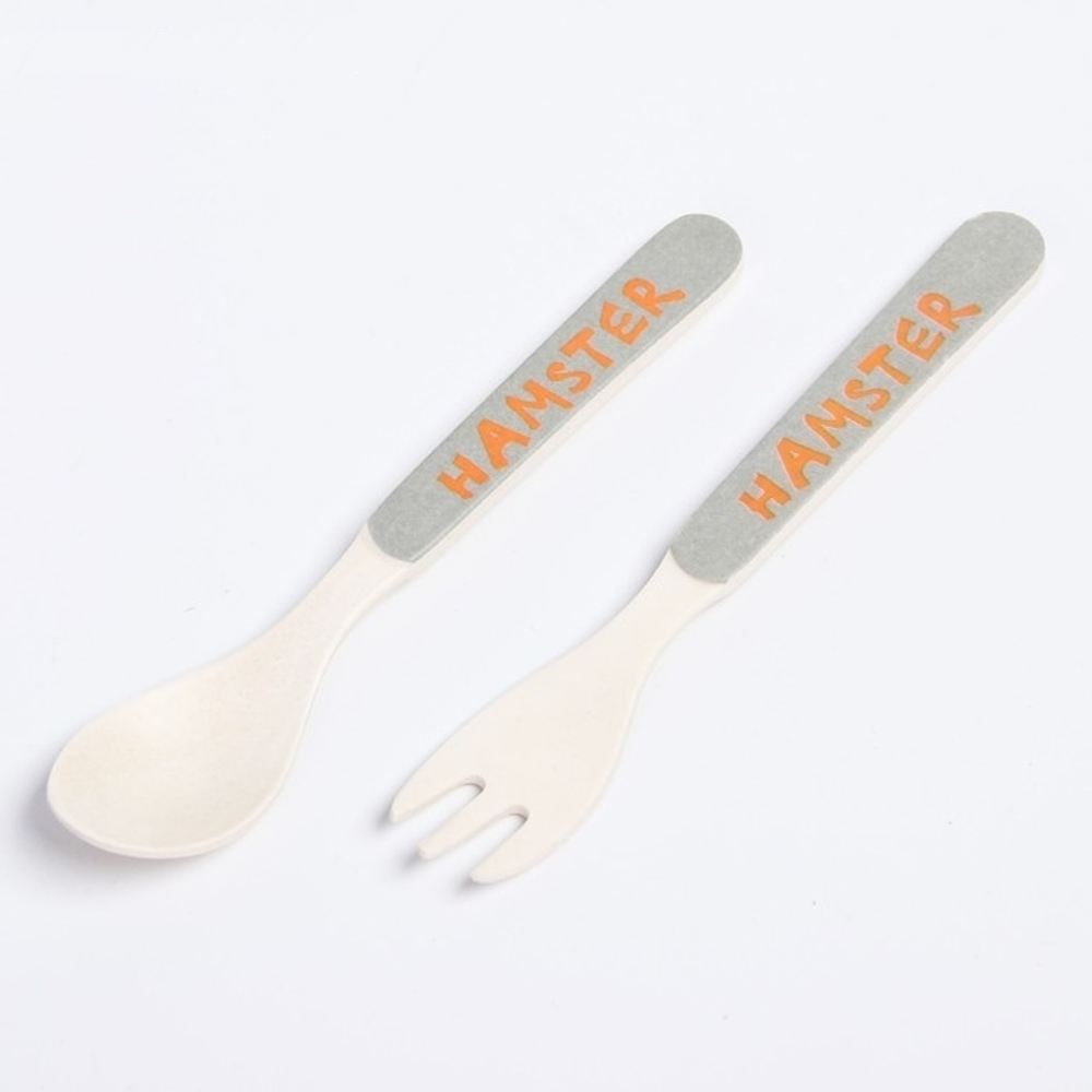 4482561 Набор бамбуковой посуды "Мышка", тарелка, миска, стакан, приборы, 5 предметов