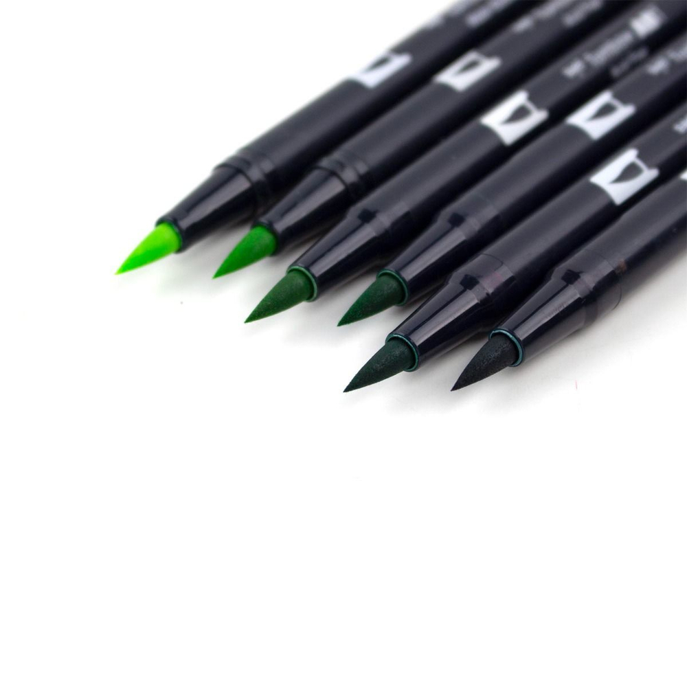 Tombow ABT Brush 6 Green Blendables: 346 Sea Green, 277 Dark Green, 173 Willow Green, 131 Lemon Lime, 245 Sap Green, 195 Light Green,