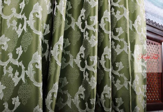Длинные шторы. Вензель (оливковый). Плотные шторы жаккард.