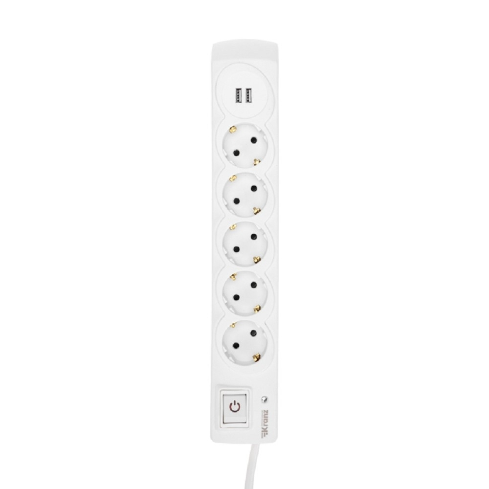 Kranz (13-4700) Фильтр сетевой 5 гнезд, 3м, 3х1,5мм?, с автовыкл, 2 USB, белый