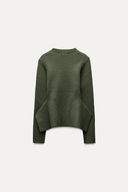 ZARA СВИТЕР С БАСКОЙ, ЗЕЛЕНЫЙ