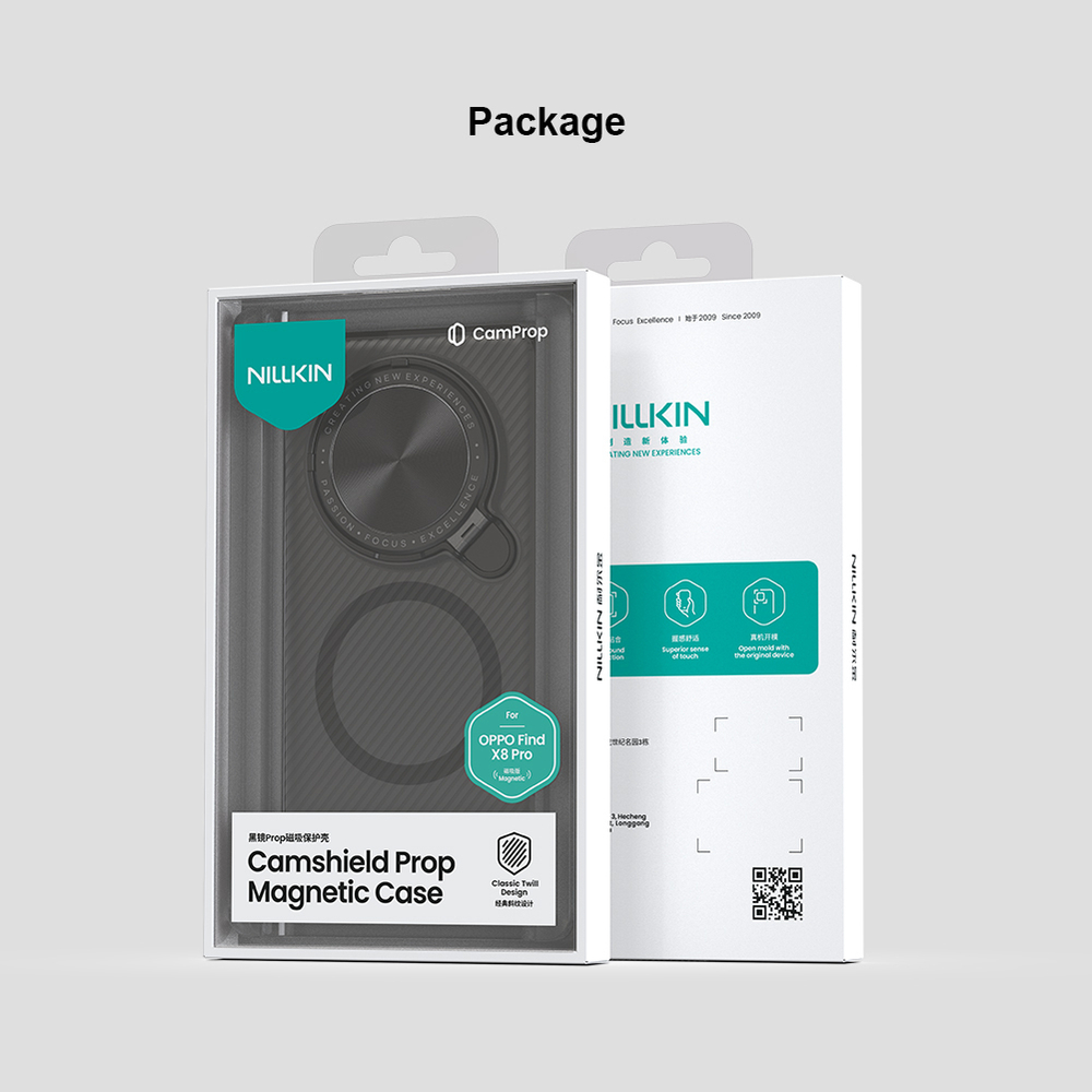 Чехол прозрачный тонированный (Transparent Black) от Nillkin с металлической крышкой и MagSafe на OPPO Find X8 Pro, серия CamShield Prop Magnetic Case