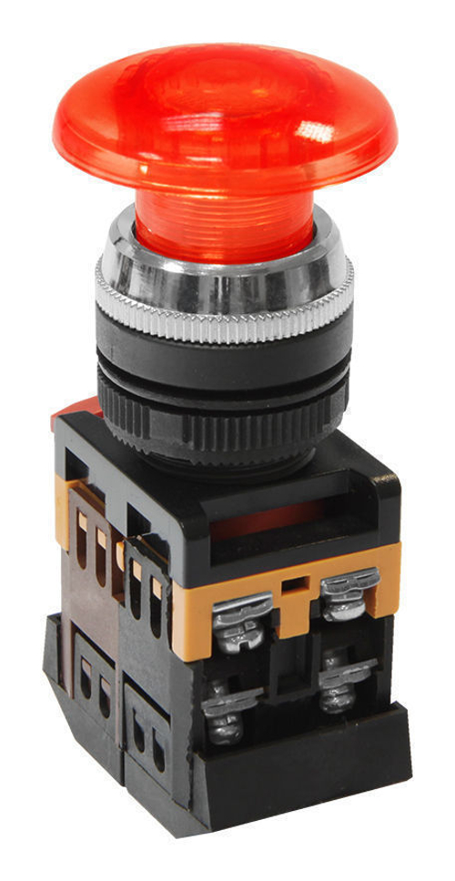 Кнопочный выключатель AELA-22 красный гриб с подсветкой 1з+1р 230В