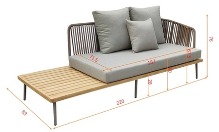 Диван Garda Decor трехместный правосторонний БЭЙЛИ (BAYLEY) уличный серый 220*84*75 см