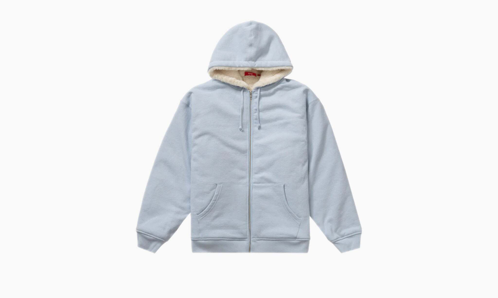 Supreme Faux Fur Lined Zip Up Hooded Sweatshirt "Light Blue"