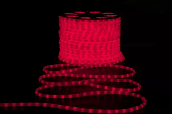 Дюралайт светодиодный 2-х проводной, диаметр 13 мм., 220В, красные LED лампы 36 шт на 1 м., бухта 100 м., матовый, статика, Teamprof (TPF-DL-2WHM-100-240-R)