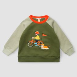 Свитшот мох/хаки "Велосипедист и корги"