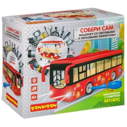 Машинка-конструктор с отверткой Автобус 40 деталей