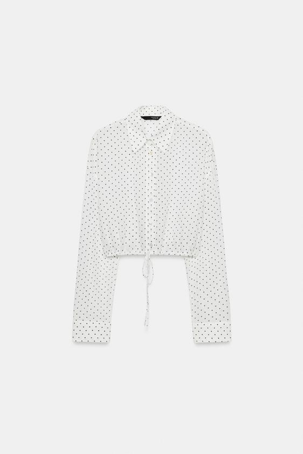 ZARA УКОРОЧЕННАЯ РУБАШКА ИЗ ШИФОНА С РЕГУЛИРУЕМЫМ ШНУРКОМ, ЧЕРНЫЙ/БЕЛЫЙ