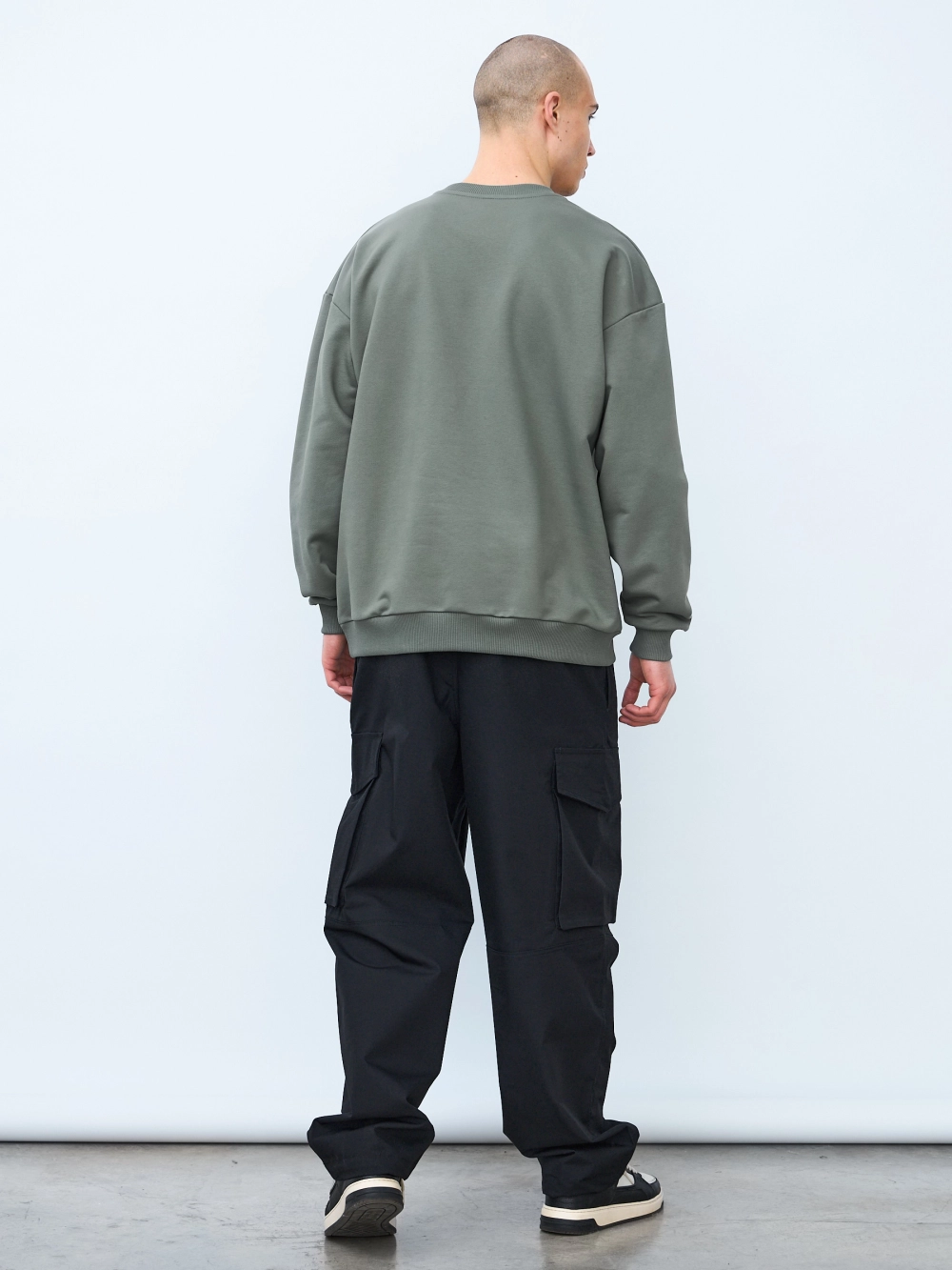 Свитшот оверсайз, без начеса (серо-зеленый)