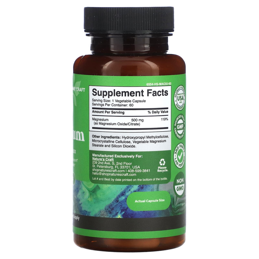 Nature's Craft, Магний, улучшенный комплекс, 500 мг, 60 капсул