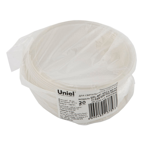 UFL-R01 GX53/85/95 CLEAR 020 POLYBAG Термокольцо для монтажа светильников серии GX53/H2. Внутренний диаметр 85 мм, внешний диаметр 95 мм. Прозрачное.